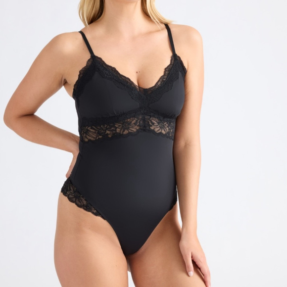 knix Tops - KNIX Love & Lace thong bodysuit Black Lace Bodysuit adjustable straps size XL